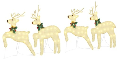 vidaXL LED Rentiere 4 pcs Gold Stoff, Art Deco Wohnzimmer Deko, langlebige Weihnachtsbeleuchtung, Weihnachtsfiguren, Deko für drinnen und draußen, saisonale Garten-Highlights