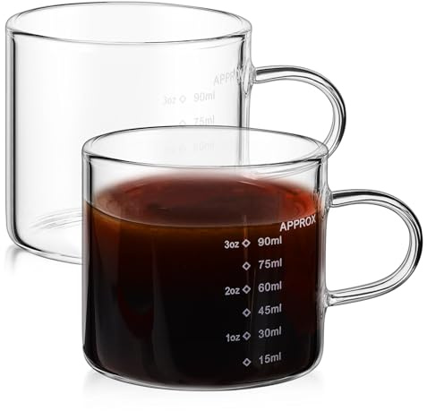 Gatuida 2piezas Tazas de Expreso Medidoras Jarra Pequeña de Vidrio para Leche Tazas de Cafe para Espresso Casa o Cafe