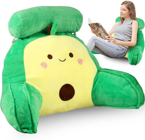 Toaboa 70x43cm Rückenlehnenkissen aus Plüsch, PP-Baumwolle, Rückenstützkissen mit Armlehnen und Nackenrolle, Atmungsaktiv Rückenkissen Abnehmbar, Lesekissen für Bett und Sofa (B)