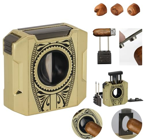 Cortador de puros 5 en 1 con cortadores de puros (corte en V y corte recto) y 2 perforadores de puros y un nubber, ideal como accesorio para puros para hombres, también es un regalo de cigarros para