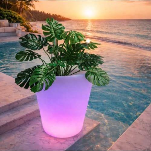 Jandei - Macetero Iluminado LED RGB con 16 Colores, Ø38x40cm, IP54, Recargable con USB, con Control Remoto jardín, terraza, cenas, Eventos.