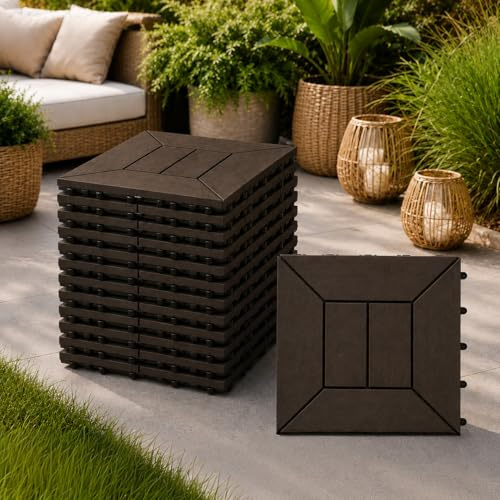 Ma Maison Set di Piastrelle in Plastica Moka 30x30x2h cm - Pavimento Esterno, Giardino, Sistema a Incastro, per Terrazza, Patio, Resistente - Set da (27)
