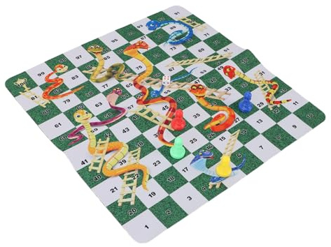 OVAQUIXI Jeu de société Serpents et échelles 35 Cm en Caoutchouc pour 2 à 4 Joueurs, Jeu de Voyage, Pique-Nique, Maison, avec Dés et Compteurs, pour Enfants et Adultes