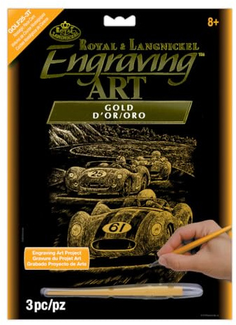 Royal & Langnickel GOLF25 - Engraving Art/Kratzbilder, DIN A4, Nostalgische Rennwagen, gold