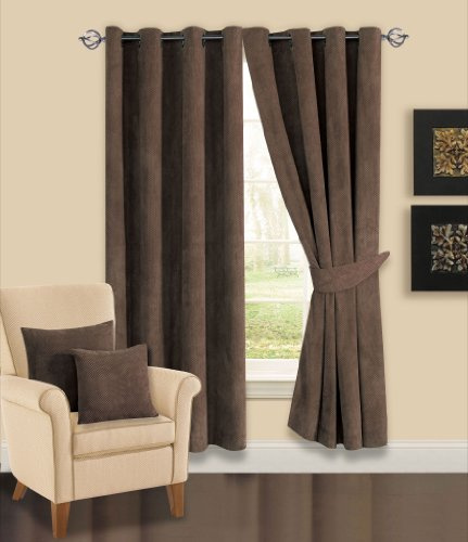 Intimates 65 x 72 Elin Chocolate Brown Luxury Heavy Thermal Backed Faux Fur Chenille Spot Readymade Ring Top/Eyelet Curtains