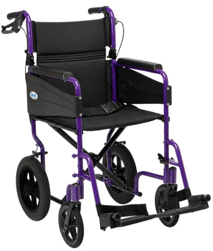 Days Compact Lightweight Foldable Wheelchair for Adults, Wide - Purple | 51 cm Seat, Folds Flat for Storage or Travel, Padded Seat, Footrests, Puncture-Proof Tyres & Secure Brakes for Wheel Chairs