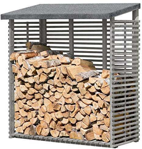 Gartenpirat Holzunterstand für Kaminholz aussen mit Rückwand – Kaminholzregal aussen – Imprägniert – Wetterfest & Langlebig – Grau – 188 x 183 x 69 cm