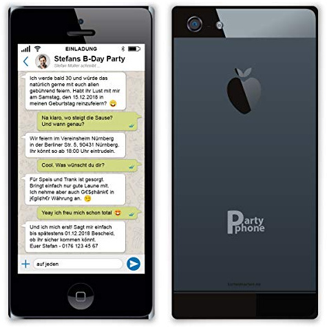 60 x Geburtstag Einladungskarten individuell mit Ihrem Foto und Text DIN Lang 210 x 98 mm mit abgerundeten Ecken - Messenger Chat