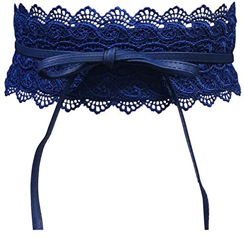 Live It Style It Damen Obi Gürtel breite Spitze Taille Band Kunstleder Cinch binden One Size Boho (Blaue Spitze)