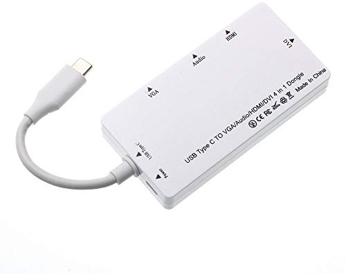 ZCTL Adaptateur 4 en 1 USB-C Type C vers HDMI 4K + Audio + DVI + VGA - Compatible Thunderbolt 3 - Mâle vers femelle - Mode DP Alt - Pour MacBook Pro/MacBook/Yoga 920/Surface Book 2/XPS 13
