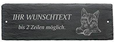 Türschild KATZE HAUSKATZE - mit Wunschtext - aus Schiefer - 22 x 8 cm