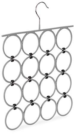 Relaxdays 1 Grucce per Sciarpe e Foulard, Pieghevole, 16 Anelli, in Metallo, Salvaspazio per l’Armadio, Grigio