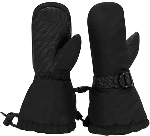 JAN & JUL Kids' Toasty-Dry Waterproof Snow Mittens (Black, S)