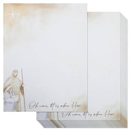 100 Sheet Let Us Adore Him Letterhead Paper, 8.5x11 inch Christmas Stationery Paper, Letter Size Write Personalized Greetings, Get Creative and Crafty with Xmas Letter Paper Sheets