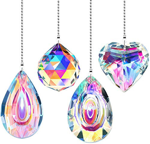 Honoson 4 Pcs Crystal Ceiling Fan Pull Chain, Heart Drop