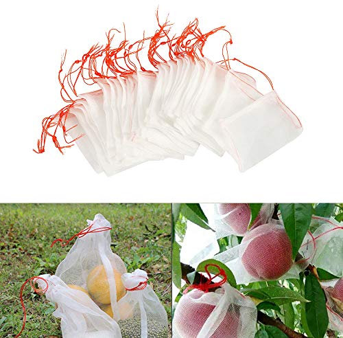 Lot de 50 Sacs en Filet Anti-Insectes,Filet de Jardin Protection en Nylon,Sac Protection Fruits et Plantes Réutilisables,Sachet pour Raisin Anti-Oiseaux avec Cordon de Serrage (25 x 15cm (50pcs))