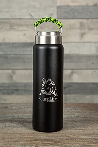 CarpLife Thermal Milk Flask - 600ml Capacity -Double Walled Stainless Steel Thermal Fishing Flask with Paracord Handle –Portable Coffee Tea Insulated Milk Bottle for Hot&Cold Drinks –Neon&Black Handle