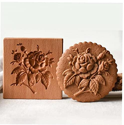 TOSSPER 1pc Wooden Embossing Mold, Biscuit Baking Mold for Diy Gingerbread Mooncakes Craft Decorating Baking Tool