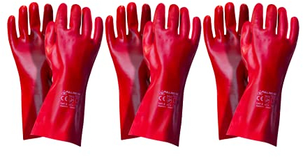 Trevendo 3 Paar Schutzhandschuh mit PVC Beschichtung Full Red 35 (Größe 10)