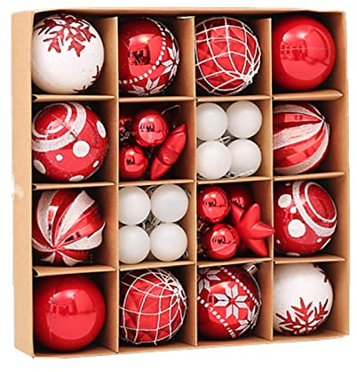 testyu 42 Palline di Natale, 3 e 6 cm Palla di Natale Rossa e Bianco Ornamenti Festivi Palle di Natale Infrangibili con Riutilizzabili e Portatili per Decorazione Albero di Natale