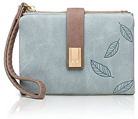 DANXIAN Damengeldbörse, 100% veganes Leder, klein, weich, bequem, weich, mit vielen Kartenfächern (braun), blau, Klassisch