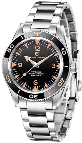 Pagani Design Herren Analog Japanische Automatik Selbstaufzug Mechanische Uhr mit Edelstahl Armband PDYS005, Stahl schwarz,