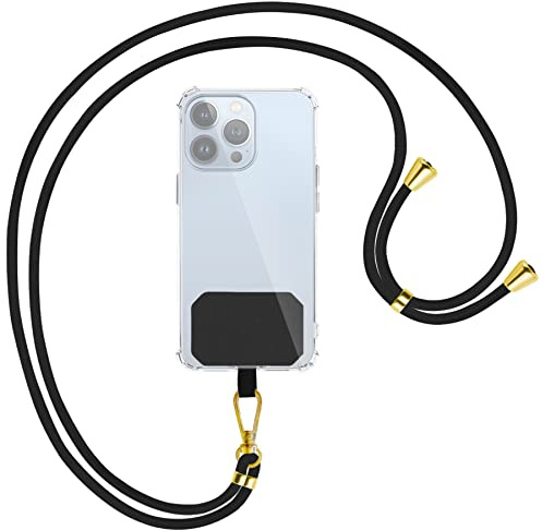 mtb more energy® Universal Handykette - Schwarz/Gold - kompatibel mit vielen Handyhüllen - hochwertiges Band Seil Kordel zum Umhängen