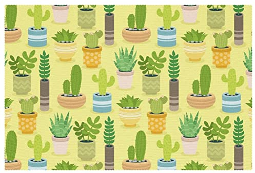 Lot de 1 set de table en forme de cactus vert et jaune pour table de salle à manger, lavable, antidérapant, pour Noël, vacances, anniversaire, fête
