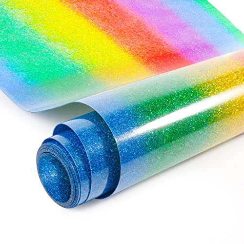 NANAPLUMS Holographic Plotterfolie Textil, Regenbogen Glitzer Streifen Flexfolie Wärmeübertragung Vinyl für DIY T-Shirt