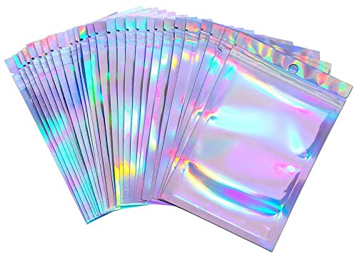 Holographic bags,holographic ziplock bags,100 Pieces Foil Ziplock Bags,resealable Flat Foil Pouch Metallic,used for party food and jewelry storage (6x10cm)