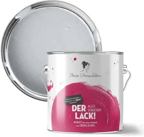 MissPompadour Möbellack Grau mit Wärme 2,5 L, wasserbasiert | Seidenmatt, Made in Germany, einfache Verarbeitung ohne schleifen, hochdeckend, tropfarm, gleichmäßiges Ergebnis