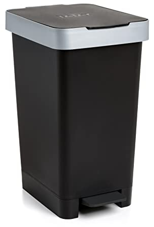 TATAY Smart 25L Rubbish Bin Kitchen with Pedal | Compact and Functional Design | For Indoor and Outdoor Use | Fits 30L Bags | BPA-Free Durable Plastic | 26x36x47cm, Black