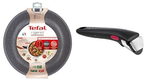 Tefal Ingenio Natural Force Poêle Wok 26 cm, Noir, Empilable, Antiadhésive, Induction L3967702 & Ingenio Poignée amovible noire, Amovible, Verrouillage sécurité 3 points, Garantie 10 ans, L9863302