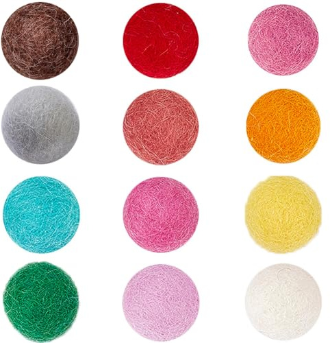 SUNNYCLUE 1 Box 48 Stück 12 Farben Wollfilzbälle 18-22 mm Handgefertigte Pompons Wollfilz Bälle Rosa Blau Gelb Grün Rot Pom Bälle zum Basteln Filzen Girlande Dekor Ätherisches Öl