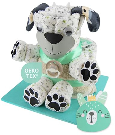 Windeltorte ® Hund ohne Schnauze [TIERLIEBHABER] - Jungen & Mädchen - Neutral Unisex - Geschenk zur Geburt - Babyparty - Baby - Babyshower - Pullerparty - Babyartikel (Neutral - ohne Schnauze)