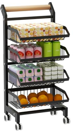 Heikoeco® Servierwagen mit Rollen,Gemüseregal für Küche, Abnehmbar Küchenwagen,Rollwagen mit 4 Etagen für Badezimmer,Küche,Büro,Supermarkt