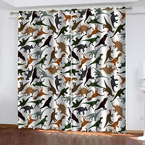 GANKAS Gardinen Blickdicht Ösen Kinder 3D Cartoon-Tier-Dinosaurier Muster Isolierung Schattierung Kinder Schlafzimmer Gardine Wärmeisolierender Ösens Vorhang Fenster Dekoration 2Er Set 210X220cm(HxB)