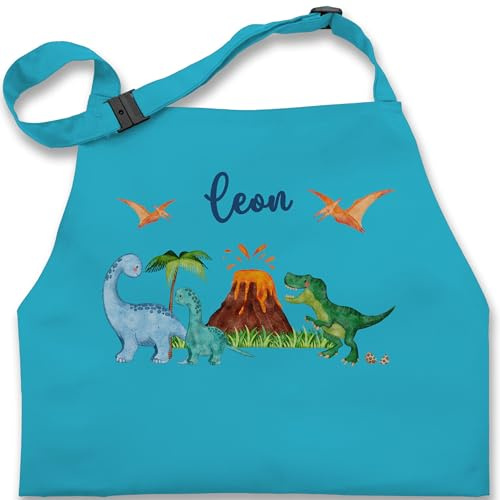 Kinderschürze Schürze Kinder Jungen Mädchen - Geschenk Dinosaurier personalisiert mit Name I Dino I Dinos - 7-14 Jahre - Türkis - kinderkochschürzen kinderkochschürze tier trex kochschürze