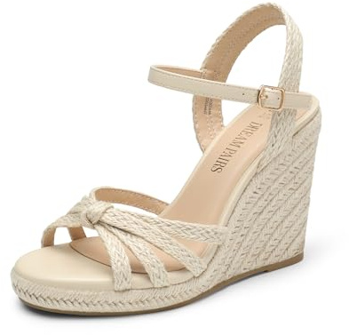 DREAM PAIRS Wedge Sandals for Women Dressy Summer, Platform Espadrille Strappy Casual Braided Heels Comfortable with Open Toe and Ankle Strap,Size 7,Beige-Raffia,SDPW2403W