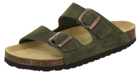 AFS-Schuhe, 3100 Bekväma herrsandaler, läder, hemma- och affärssandaler tillverkade i Tyskland, Mossa, 46 EU