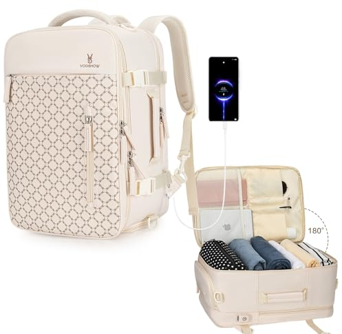 Vogshow für Ryanair Handgepäck 40x20x25 Carry-On Rucksack Wasserdicht Reiserucksack mit 17.3 Zoll Laptopfach 20L Beige