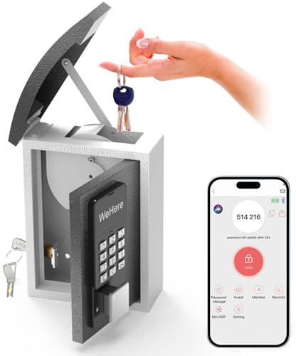 WeHere Key Lock Box Wall Mount with Key Drop Slot, Smart Digital Lockbox, OTP/APP Bluetooth/Wi-Fi/Fixed Code/Key Unlock, Key Safe Security Storage for House Outside, Realty Business, Apartment, Store