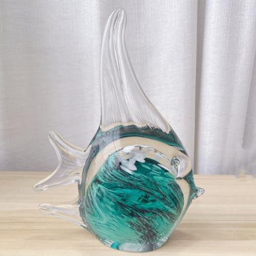 DECRZPB Farbige Glasurkunst grüner Fisch tropischer Fisch Glasfigur handgefertigt Briefbeschwerer aus geblasenem Glas Geschenk für Geburtstag Heimdekoration Tischdekoration