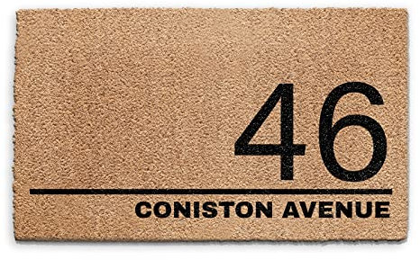 Hairyworm Personalised Doormat (45cm x 75cm) Small, Customise with Name, Initial, Text, Coconut Core Fibre Heavy Duty Mat, Rug, House Road Name and Number Indoor Natural Coir Wide Door Mat