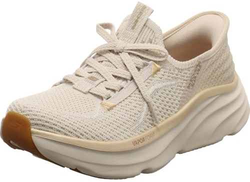 Skechers kvinnors D'lux Vapor Evening GlowSneaker, Naturlig stickad guldkant, 36 EU