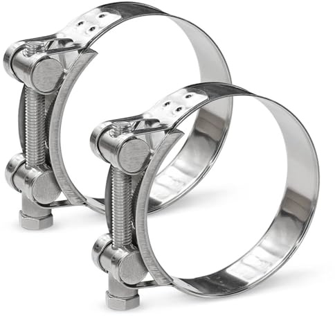 FarDeer 48-51mm T-Bolt Hose Clamp, 2Pcs Stainless Steel Turbo Pipe Clamp, Turbocharged Air Inlet Intercooler Clamp