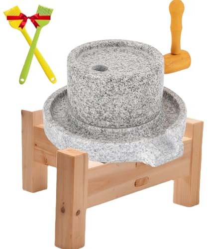WUCIOA Hand Stone Mill, Manual Grain Mill Stone Grinder with Filter Bag & Net, Stand, Brush, Multi-functional Food Grinding Tool, Household Stone Paste Mill for Bean Barley Spice Berry Rice