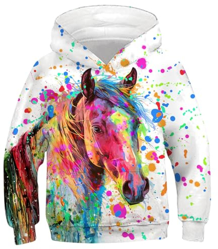 Fanient Pojktröja Nyhet Barn Enhörning Tryck Sweatshirts Flickor Huvtröjor Street Style Luvtröja 6–7 år, S, Färgglad enhörning, 6-7 år