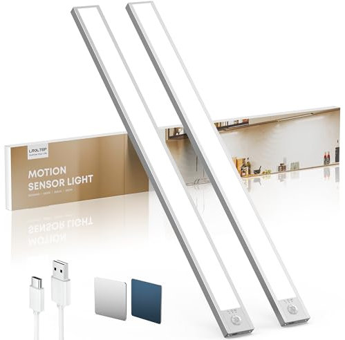 Schrankbeleuchtung Led Lampe mit Bewegungsmelder - 50cm 3000mAh Unterbauleuchte Küche Licht Aufladbar mit USB & Sensor - Dimmbar Schranklicht Treppenlicht - Vitrinenbeleuchtung Magnetische | 2 Stück