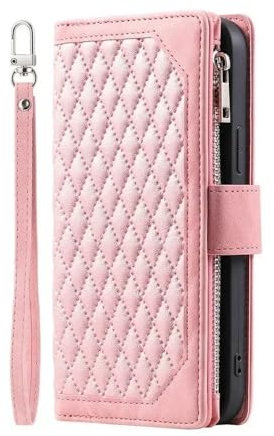 ZSUFCBF Custodia per telefono in pelle con laccio lungo per iPhone 15 Pro Max 14 Plus 13 12 11 SE 2022 X XS XR 8 7 6 Portafoglio con cerniera, rosa, per iPhone 13 Mini